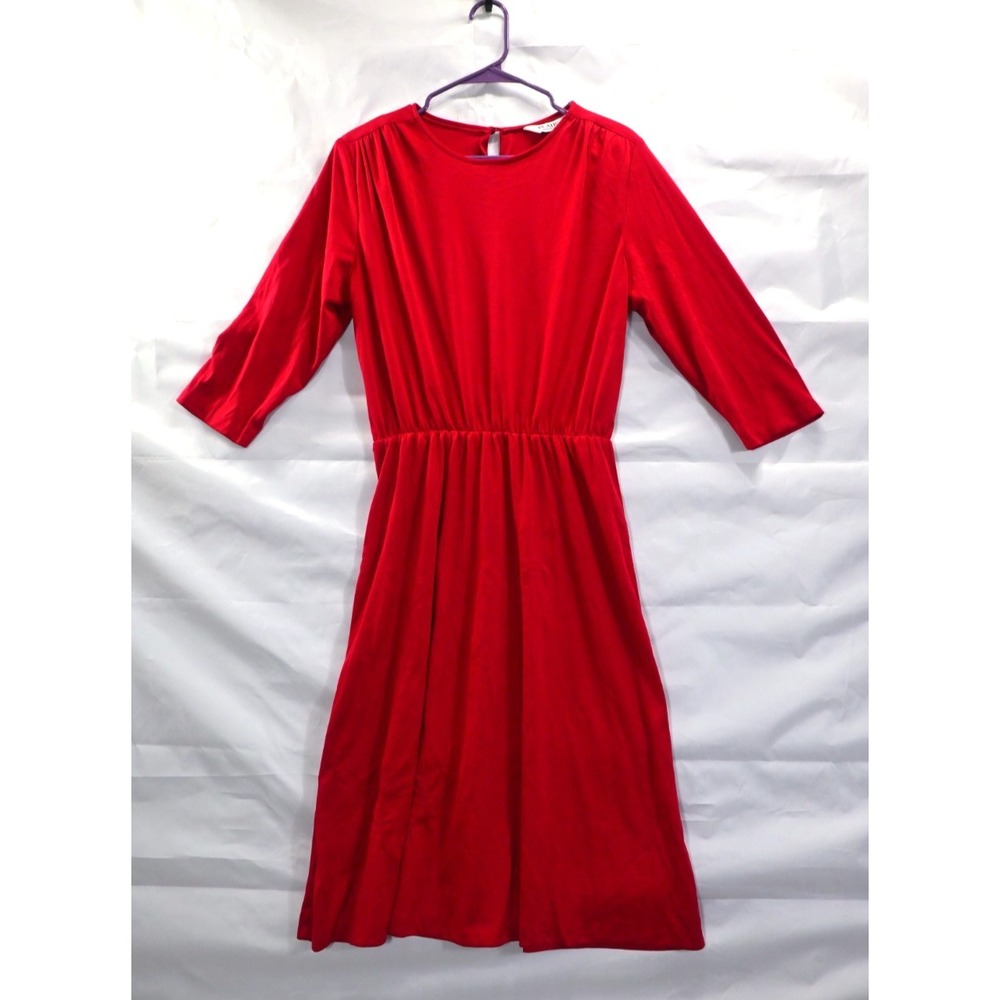 Liz Claiborne Petite Red Dress Size 4 Vintage Elastic Waist Midi Career Classic